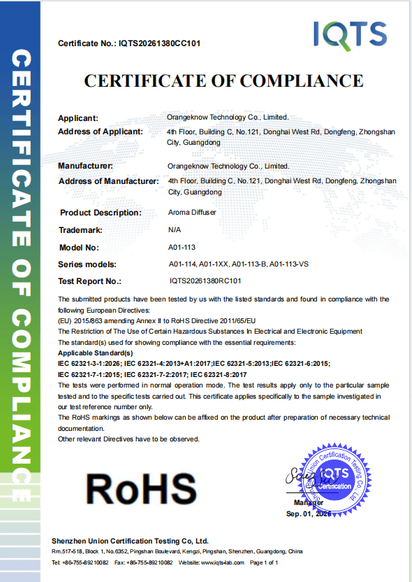 RoHS Certificate of Compliance document